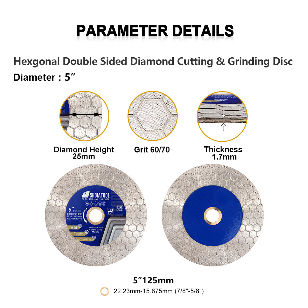 DE Warehouse SHDIATOOL 2pcs 125mm Saw Blade 5Inchs Cutting Grinding Ceramic Granite Marble