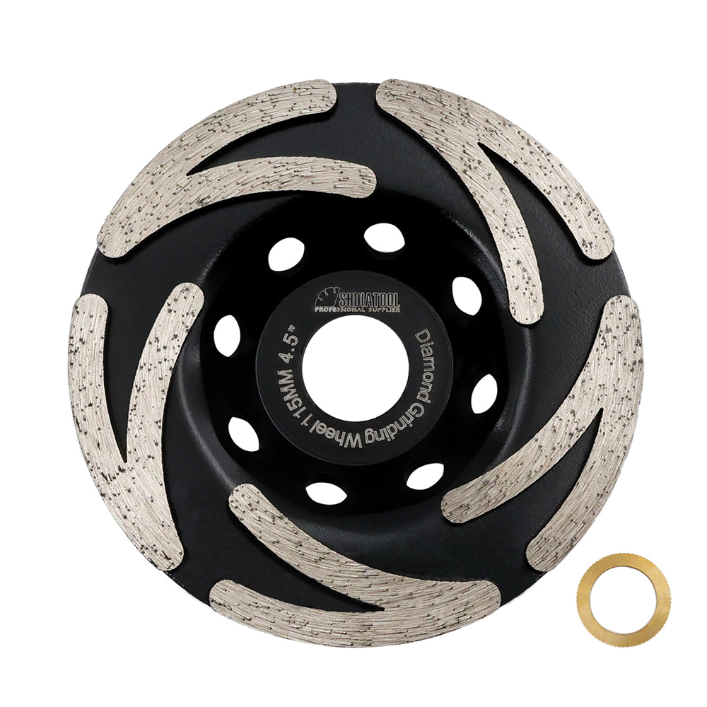 SHDIATOOL 4.5" Turbo Row Diamond Grinding Cup Wheel Hard for Concrete Granite Marble with 7/8 Inch Arbor