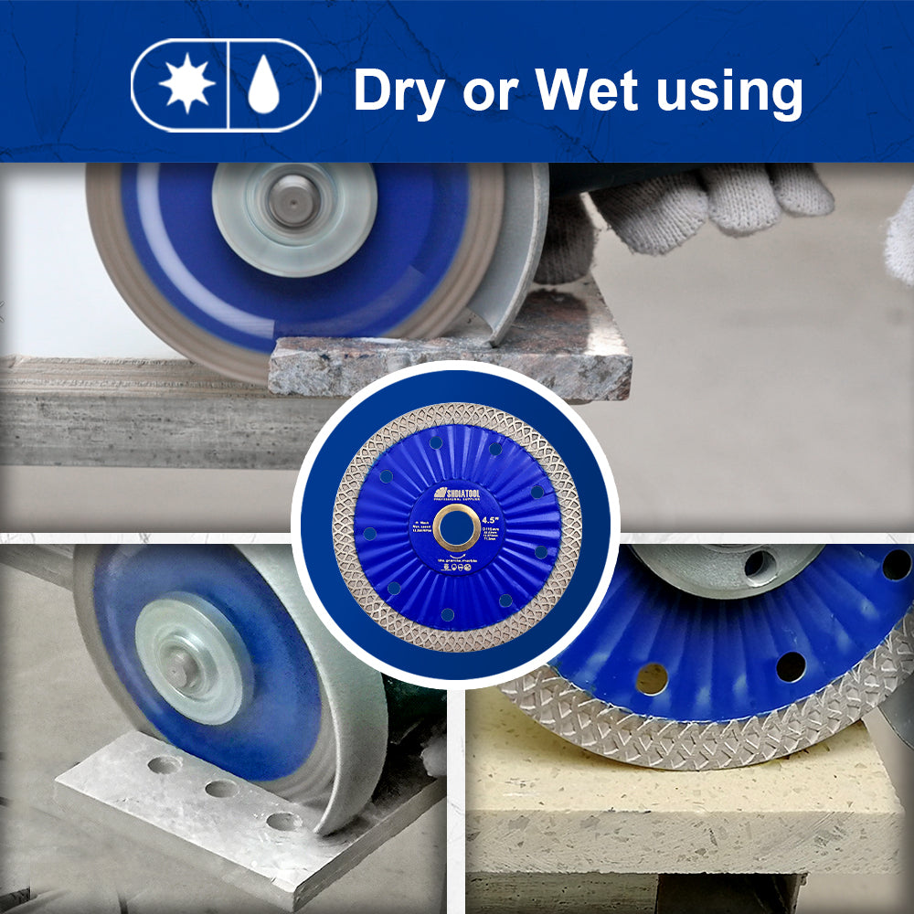 SHDIATOOL Diamond Hot Pressed Turbo Saw Blade for Cutting Tile Granite Marble Quartz Sandstone 4''/4.5''/7''