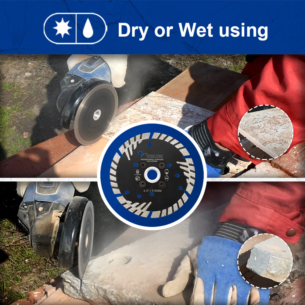 Turbo Saw Blade With Slant Protection Teeth 5pcs 4/4.5/5" Concrete Granite 5/8-11 or M14 Flange