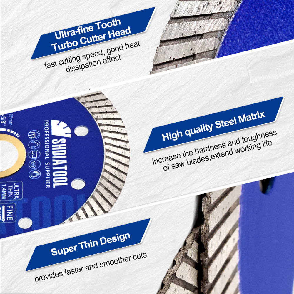 SHDIATOOL 4/4.5/5inch Superthin Diamond Turbo Saw Blade Ceramic Tile Cutting Disc Marble Circular Saw Cutter Dia 100-125mm