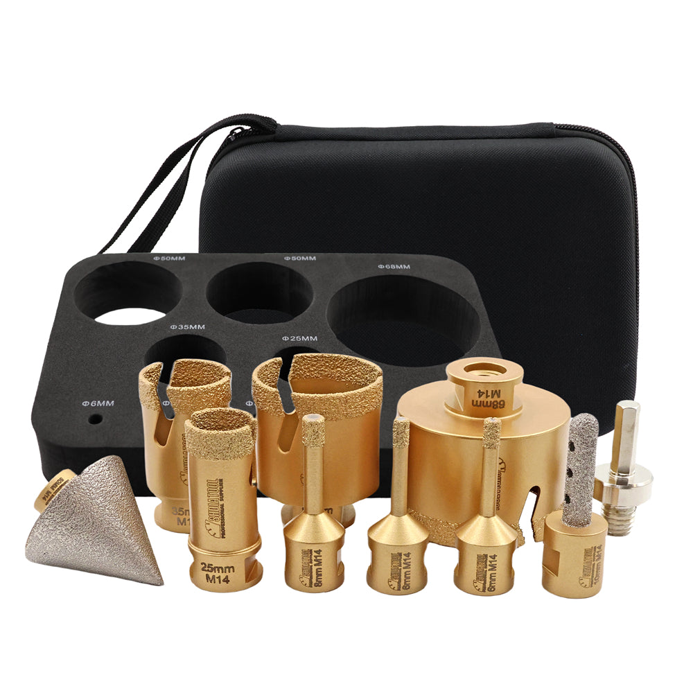 SHDIATOOL Diamond 10pcs/kit Core Drill Bits Milling Bit Chamfer Adaptor Set For Ceramic Tile Porcelain Tile Marble