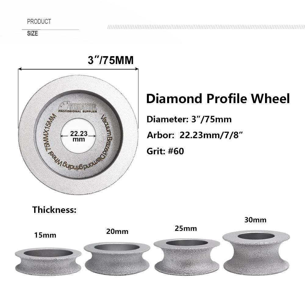 SHDIATOOL 3"/75mm Diamond Grinding Disc of Half-Round Edge 2pcs Marble Granite - SHDIATOOL