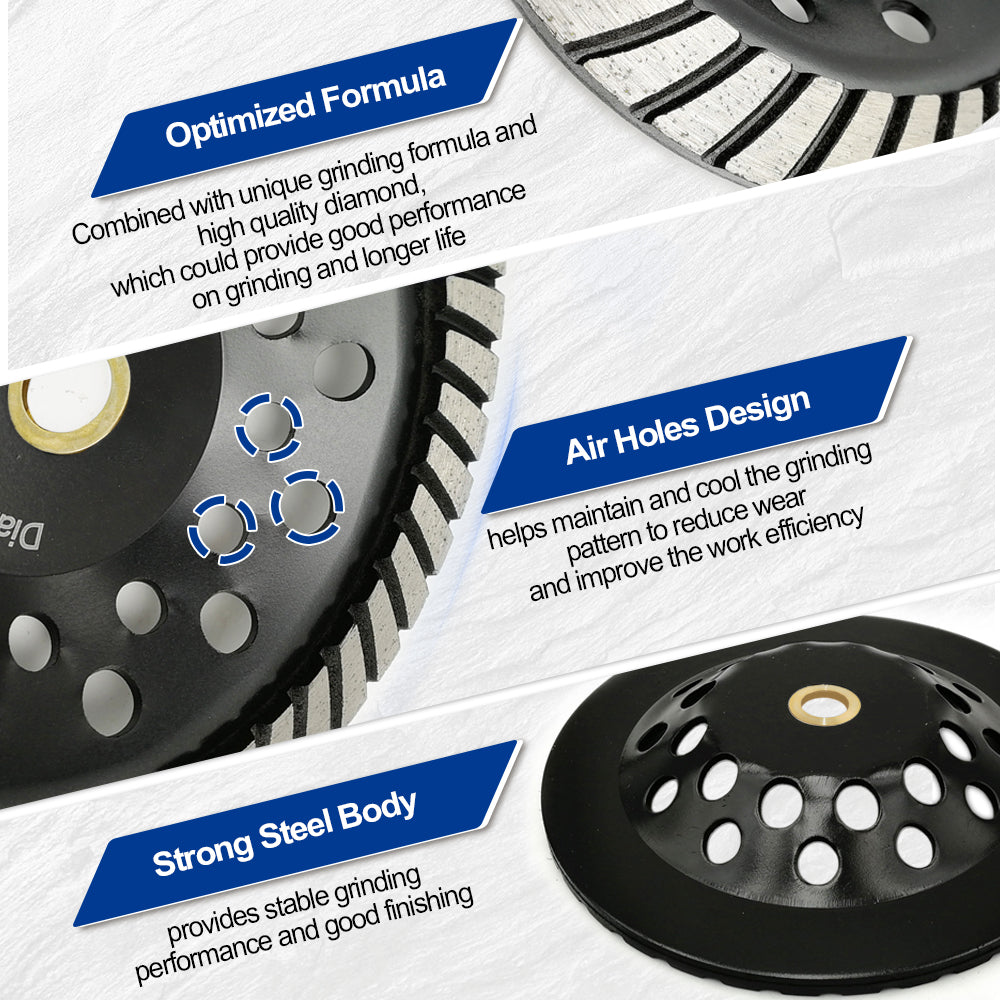 Shdiatool Turbo Row Diamond Grinding Cup Wheel for Concrete Granite Masonry Brick 4"/4.5"/5"/7"