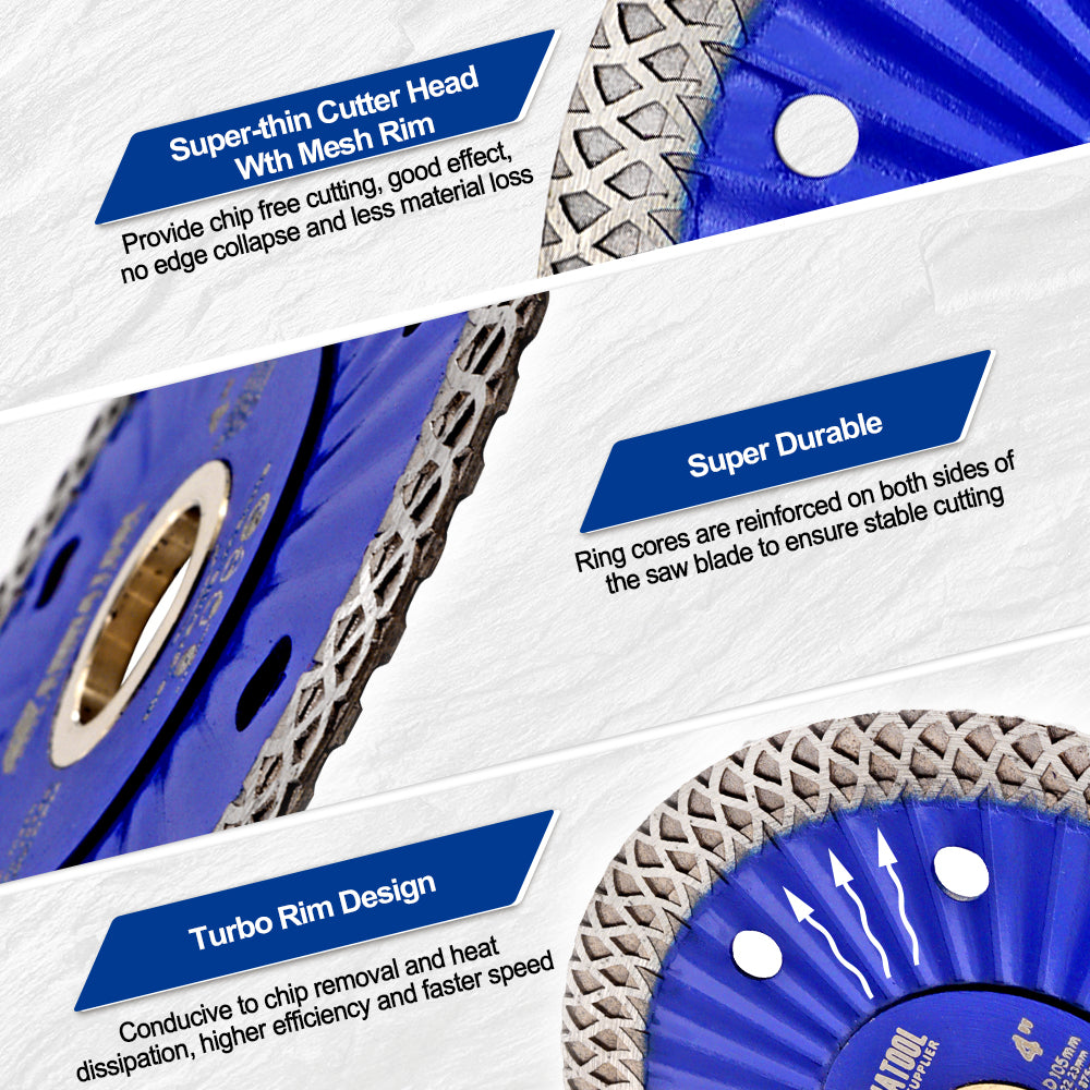 SHDIATOOL Diamond Hot Pressed Turbo Saw Blade for Cutting Tile Granite Marble Quartz Sandstone 4''/4.5''/7''