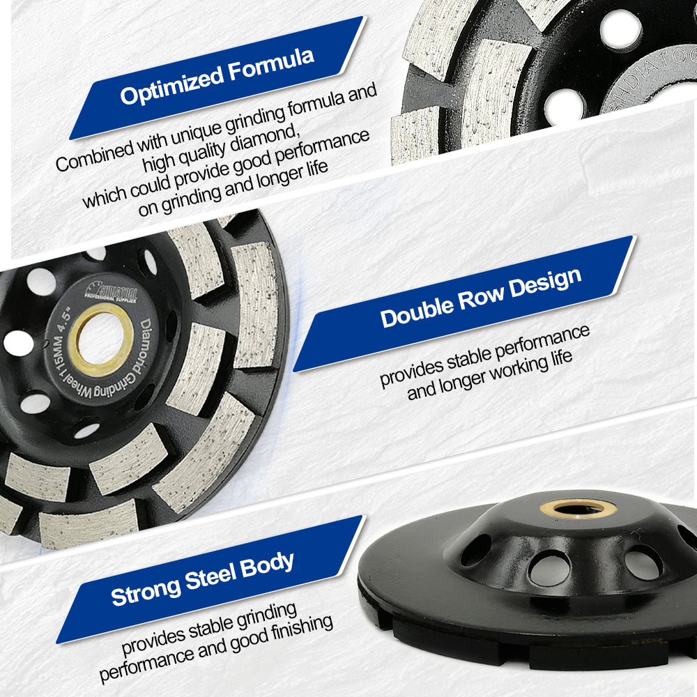 SHDIATOOL Double Row Diamond Grinding Cup Wheel for Concrete Granite Marble Masonry Brick Fits 7/8 Inch Arbor Diameter 4" 4.5" 5" 7"