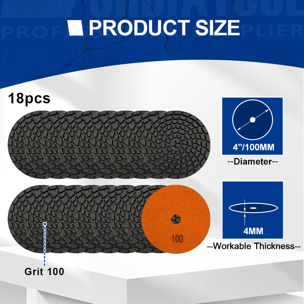 SHDIATOOL 4" Concrete Wet Diamond Polishing Pads Polishing Concrete 9/12pcs