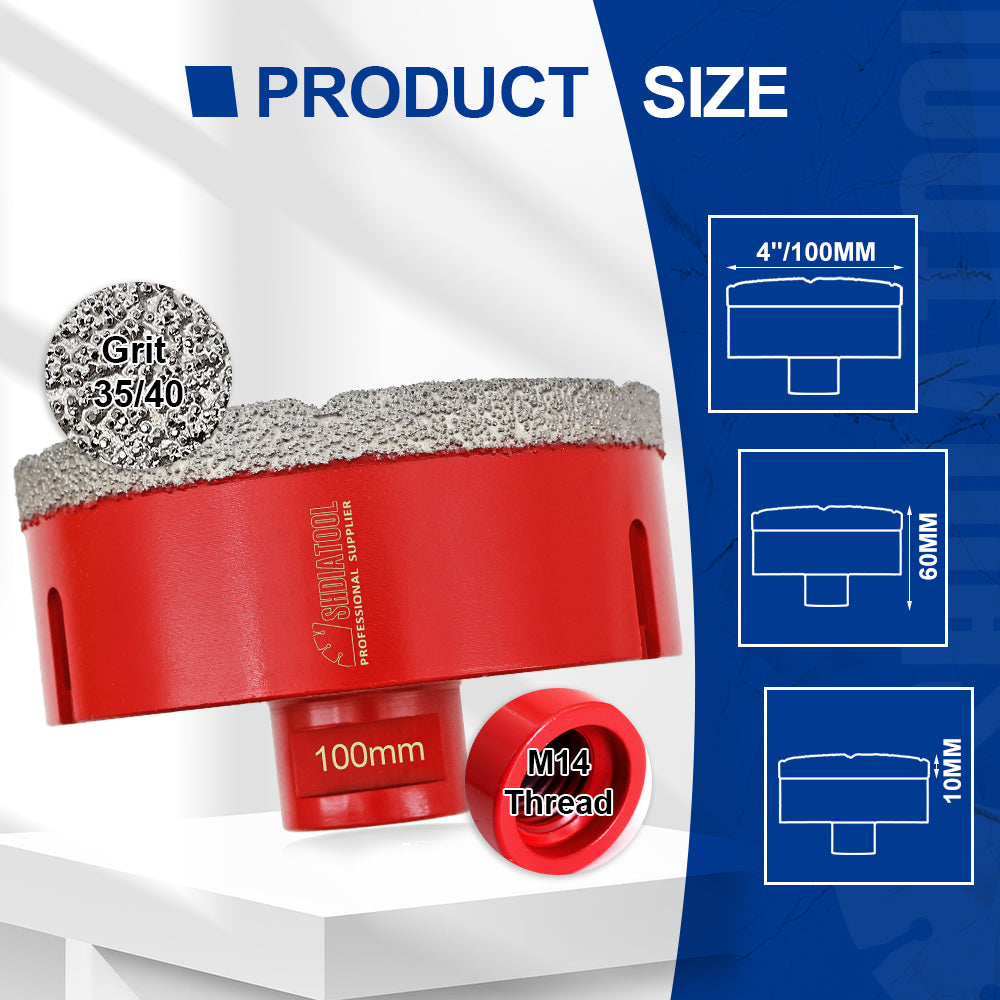 SHDIATOOL Diamond Core Drill Bit with M14 Thread for Porcelain Marble Hole Saw