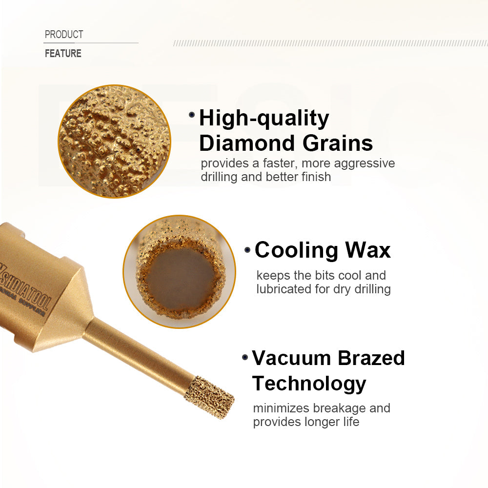 SHDIATOOL Diamond Drill Bit 4pcs/set 6/6/6mm Core Bit M14 Thread+Hex Adapter Marble Ceramic Porcelain Tile Granite Hole Saw - SHDIATOOL