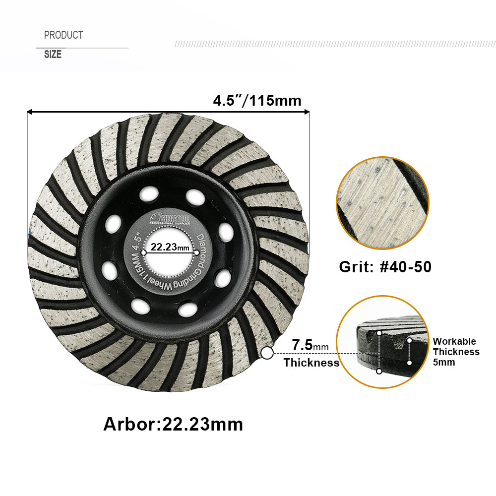 Shdiatool Turbo Row Diamond Grinding Cup Wheel for Concrete Granite Masonry Brick 4.5" US Warehouse
