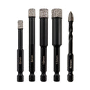 SHDIATOOL Dry Drilling Bits Quick-fit Shank + 6mm Carbide Triangular Drill Bit for Porcelain Tile Ceramic Granite Marble Stone Masonry - SHDIATOOL