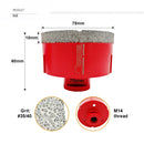 75mm SHDIATOOL Diamond Core Drill Bit M14 Thread for Porcelain Marble Hole Saw