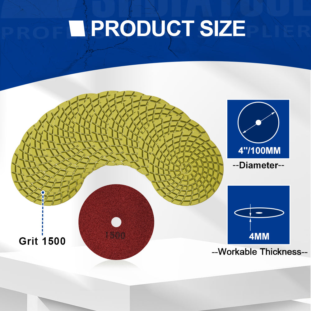 SHDIATOOL 4" Concrete Wet Diamond Polishing Pads Polishing Concrete 9/12pcs
