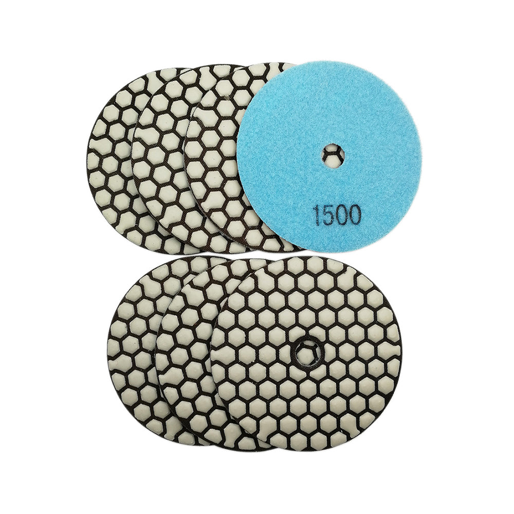 4 inch Dry Diamond Polishing Pad for Granite Marble 7pcs/set Mixed Grits Plus a 5/8-11 Backer - SHDIATOOL