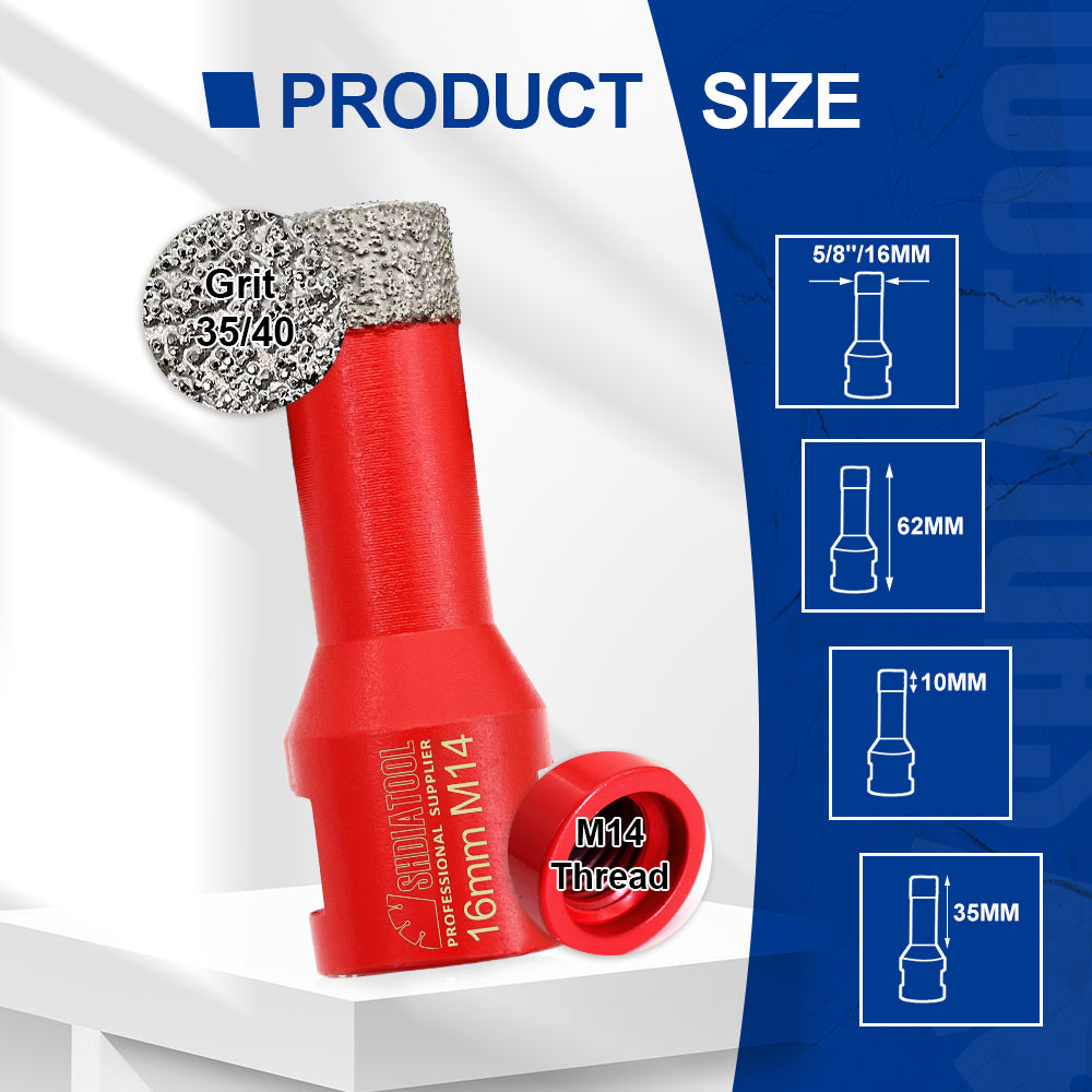 SHDIATOOL Diamond Core Drill Bit with M14 Thread for Porcelain Marble Hole Saw