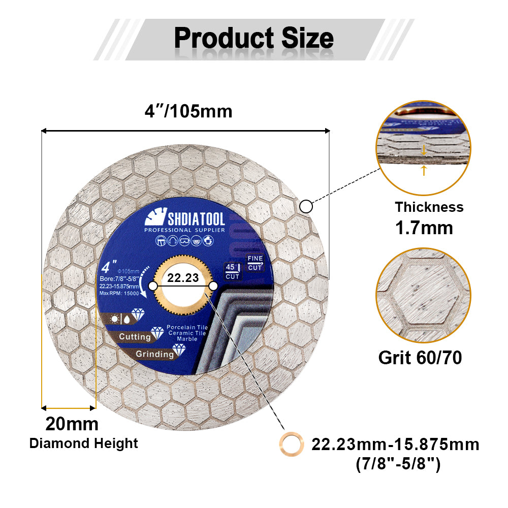 SHDIATOOL Saw Blade 5pcs 4/4.5/5 Inchs Cutting Grinding Ceramic Granite Marble