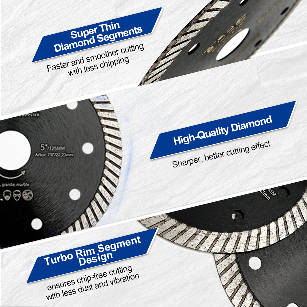 SHDIATOOL 1/5pcs Turbo Diamond Saw Blade 4" 4.5" 5‘’ Ceramic Tile Granite Marble US Warehouse
