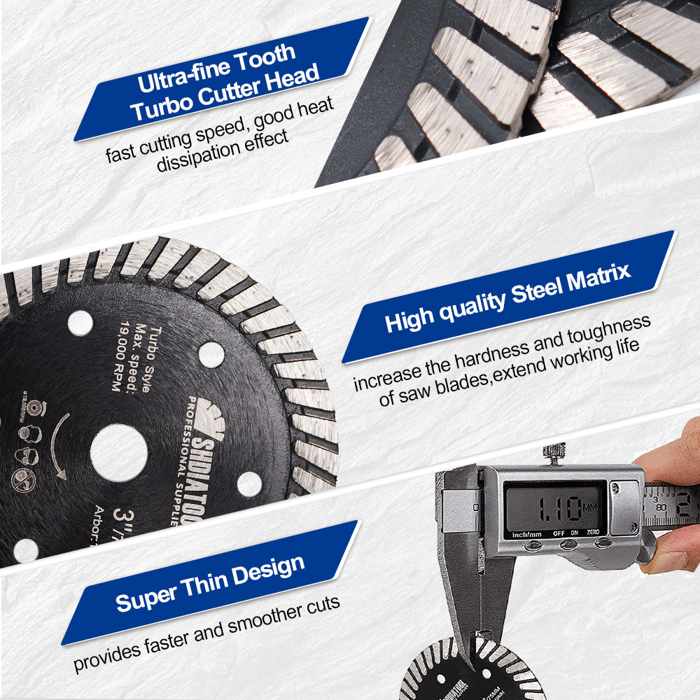 SHDIATOOL Diamond Turbo Saw Blade 3" 2/10pcs for Ceramics Tiles