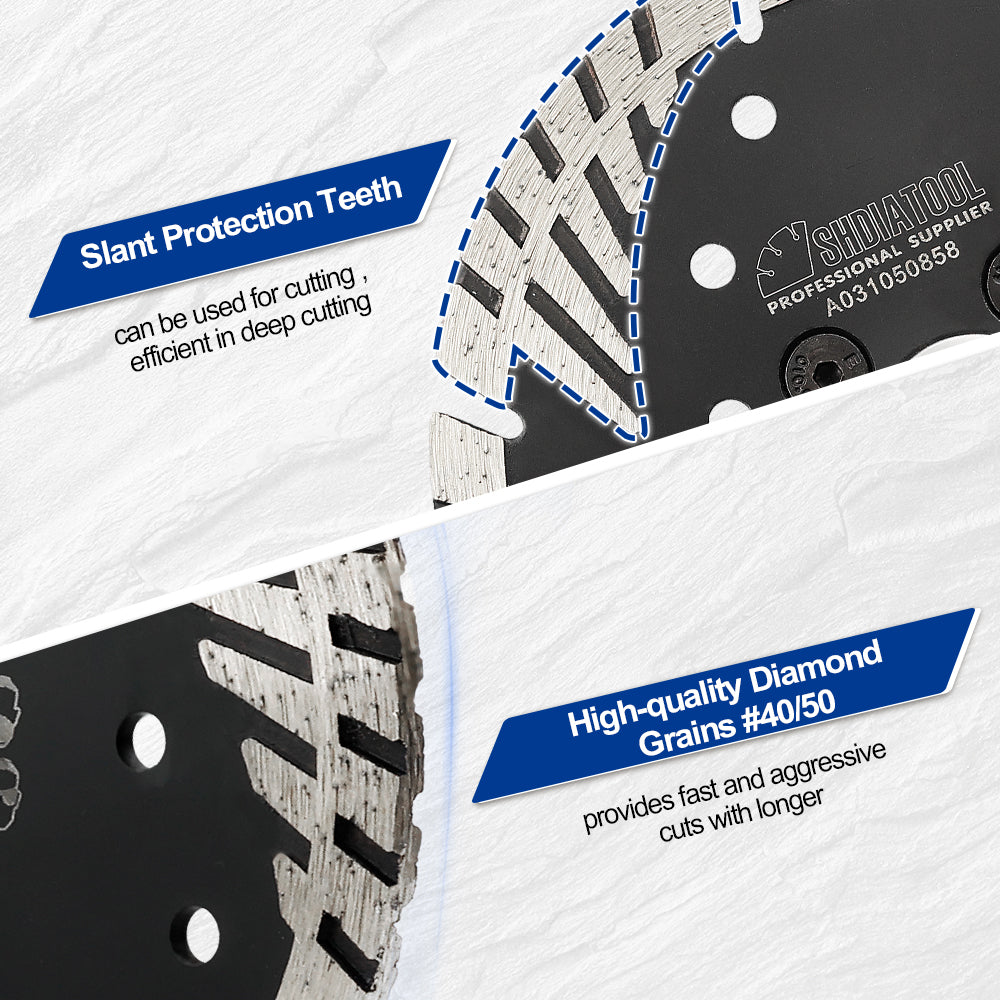 Turbo Saw Blade With Slant Protection Teeth 5pcs 4/4.5/5" Concrete Granite 5/8-11 or M14 Flange