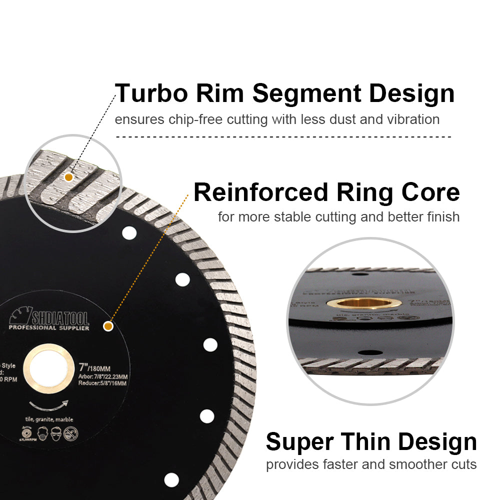 SHDIATOOL Turbo Diamond Saw Blade 4"-10"Ceramic Tile Granite Marble - SHDIATOOL