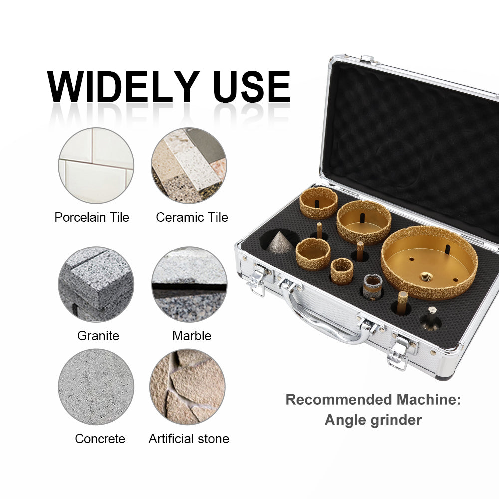 DE Warehouse Shdiatool M14 Thread 11pcs/kit Vacuum brazed diamond Core Chamfer Bits for Tile Marble Concrete