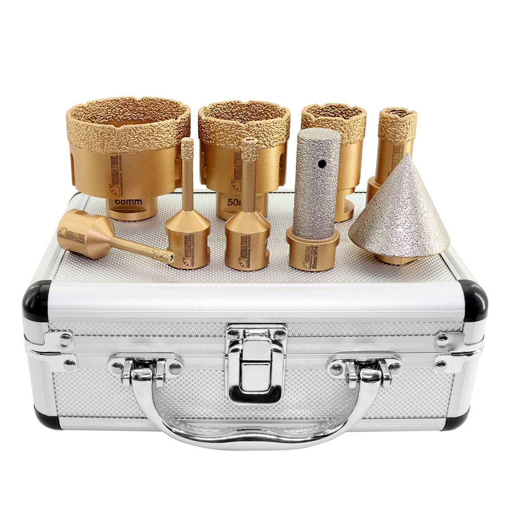 SHDIATOOL Diamond Core Drill Bits 1set/9pcs M14 6/6/8/20/35/50/68mm Core Bits+20mm Finger Bit+50mm Chamfer Marble Ceramic Granite Hole Saw - SHDIATOOL