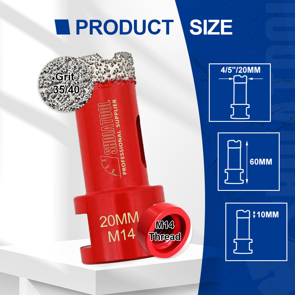 SHDIATOOL Diamond Core Drill Bit with M14 Thread for Porcelain Marble Hole Saw