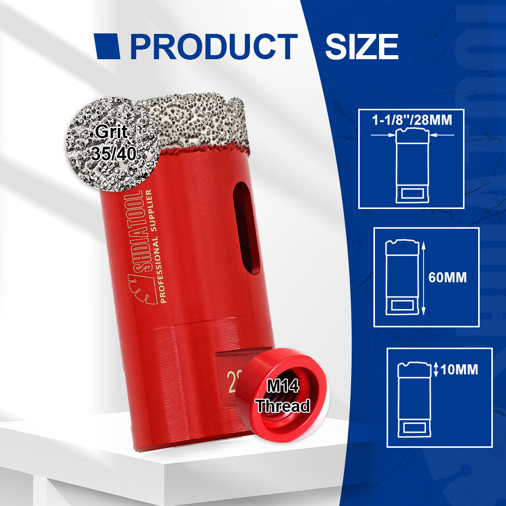 SHDIATOOL Diamond Core Drill Bit with M14 Thread for Porcelain Marble Hole Saw