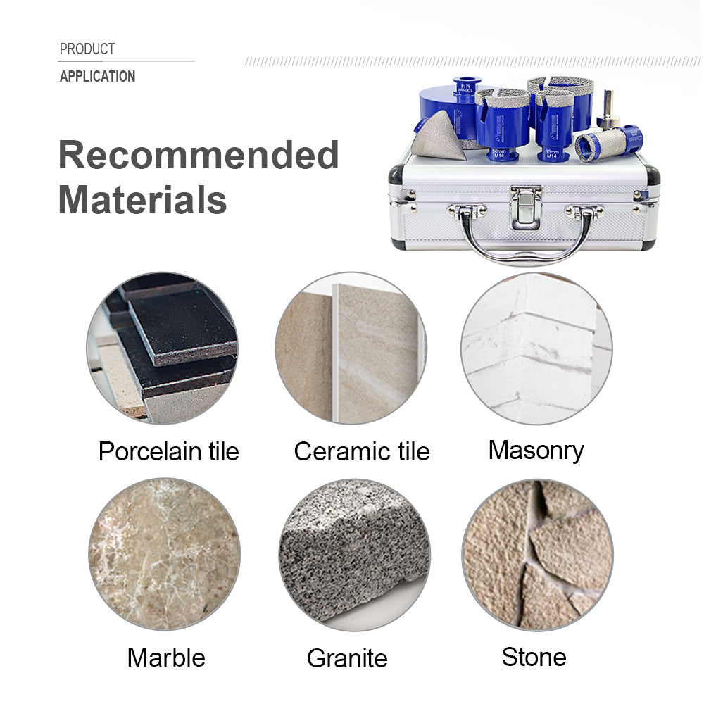 Diamond Core Drill Bit Set 7pcs Granite Marble Ceramic Tile Hole Saw M14