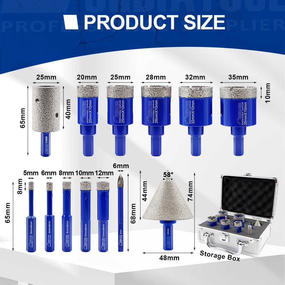 Shdiatool 10/12/13PCS Diamond Hole Saw Drill Bits Kit Hexagon Shank for Granite Tile Marble