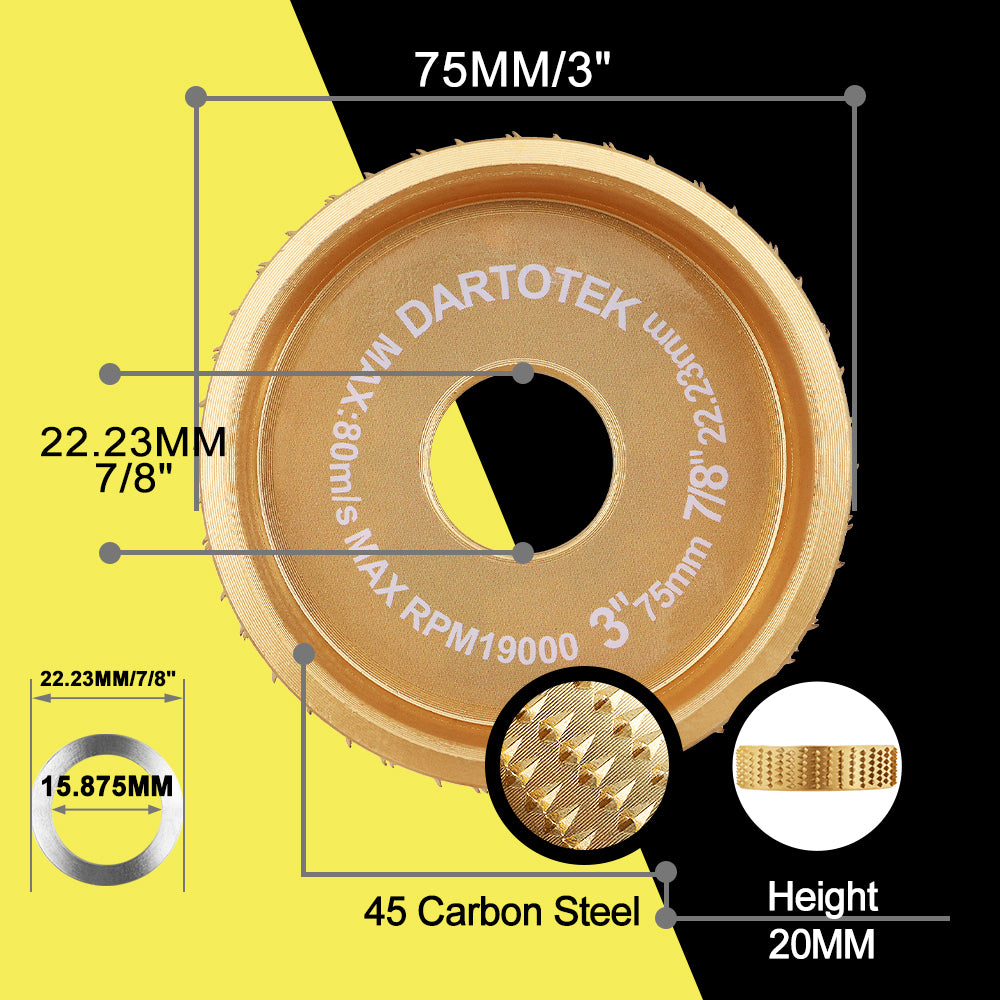 DARTOTEK 1pc 75/100/125mm Wood Grinding Wheel Cup Wheel Milling Disc Plate Carving Profile Plain Bevel Camber Bowl Abrasive Tool Trimming