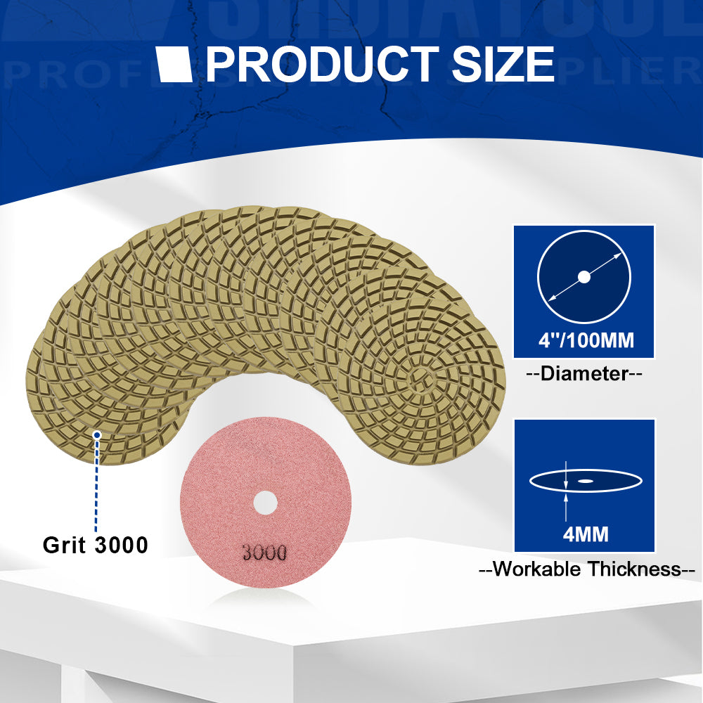 SHDIATOOL 4" Concrete Wet Diamond Polishing Pads Polishing Concrete 9/12pcs
