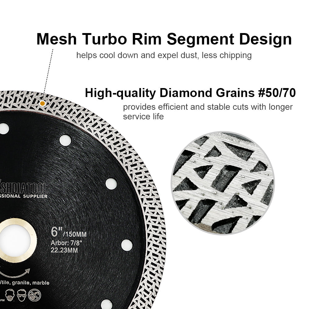 Mesh Turbo Saw Blade 2/5pcs 5" Cutting for Granite Ceramic SHDIATOOL