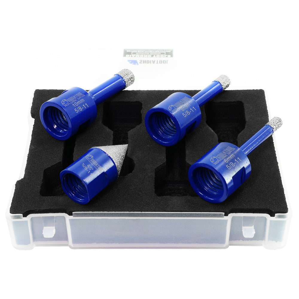 SHDIATOOL Diamond Drill Bit 4pcs/set for Porcelain Granite Marble 5/8-11 Hole Saw