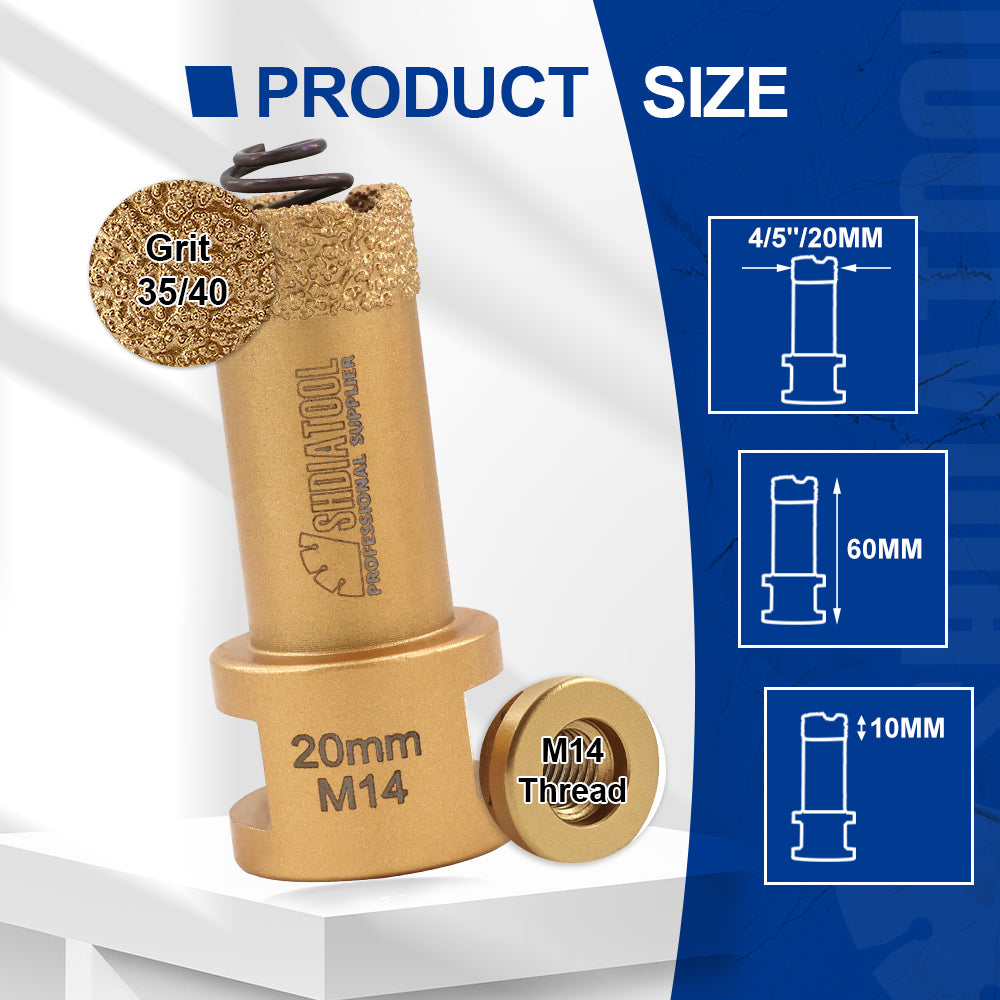 SHDIATOOL 1/2/3pcs Diamond Drill Bits 20/25/35/50mm Spring Core Bits for Porcelain Ceramic Granite Marble Hole Saw M14 Thread