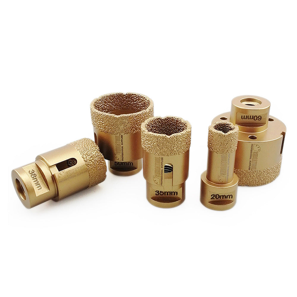 SHDIATOOL 5pcs/set Dry Golden Diamond Drill Bits for Porcelain Tile Granite Marble M14 Thread - SHDIATOOL