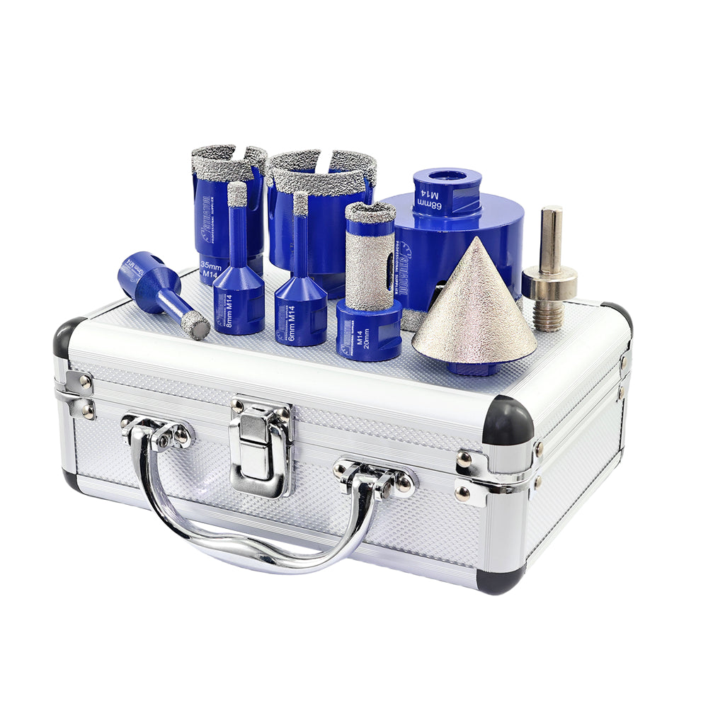 SHDIATOOL Diamond Drill Bit Set 9pcs Granite Marble Ceramic Tile M14 Thread
