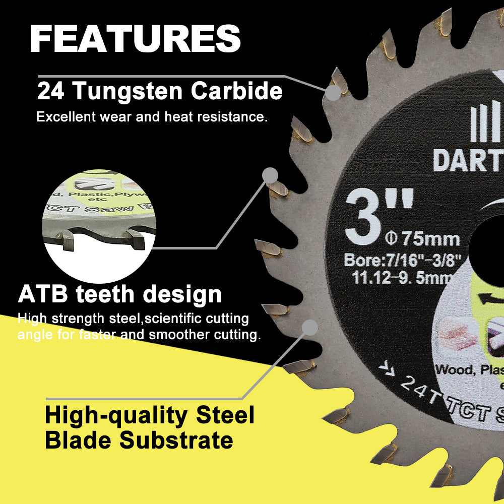 DARTOTEK 2/3/5pcs 3''75MM TCT Mini Diamond Saw Blades For Wood