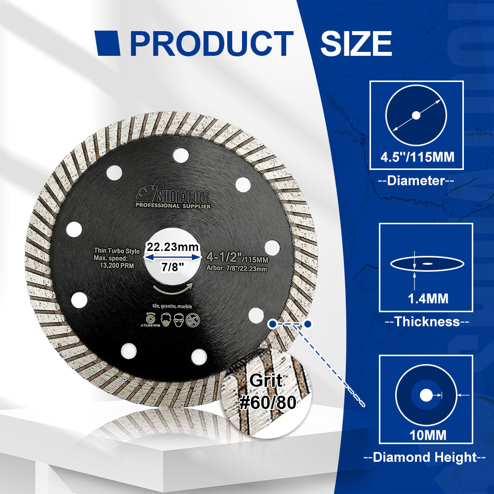 SHDIATOOL 1/5pcs Turbo Diamond Saw Blade 4" 4.5" 5‘’ Ceramic Tile Granite Marble US Warehouse