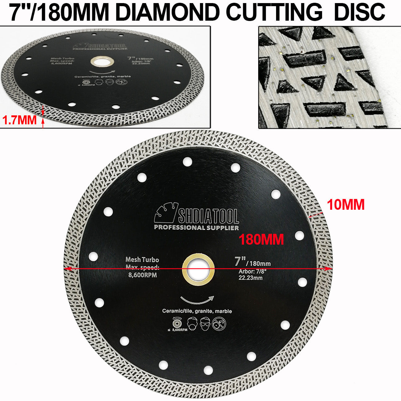 5pcs Mesh Turbo Saw Blades Cutting Porcelain Tile SHDIATOOL BE warehouse 4"/4.5"/5" - SHDIATOOL