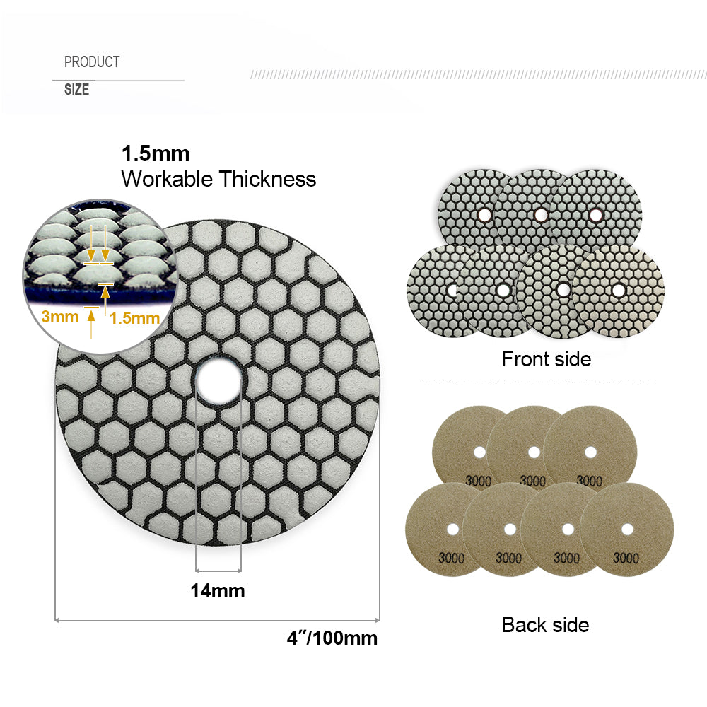4 inch Dry Diamond Polishing Pad for Granite Marble 7pcs/set Grit 3000