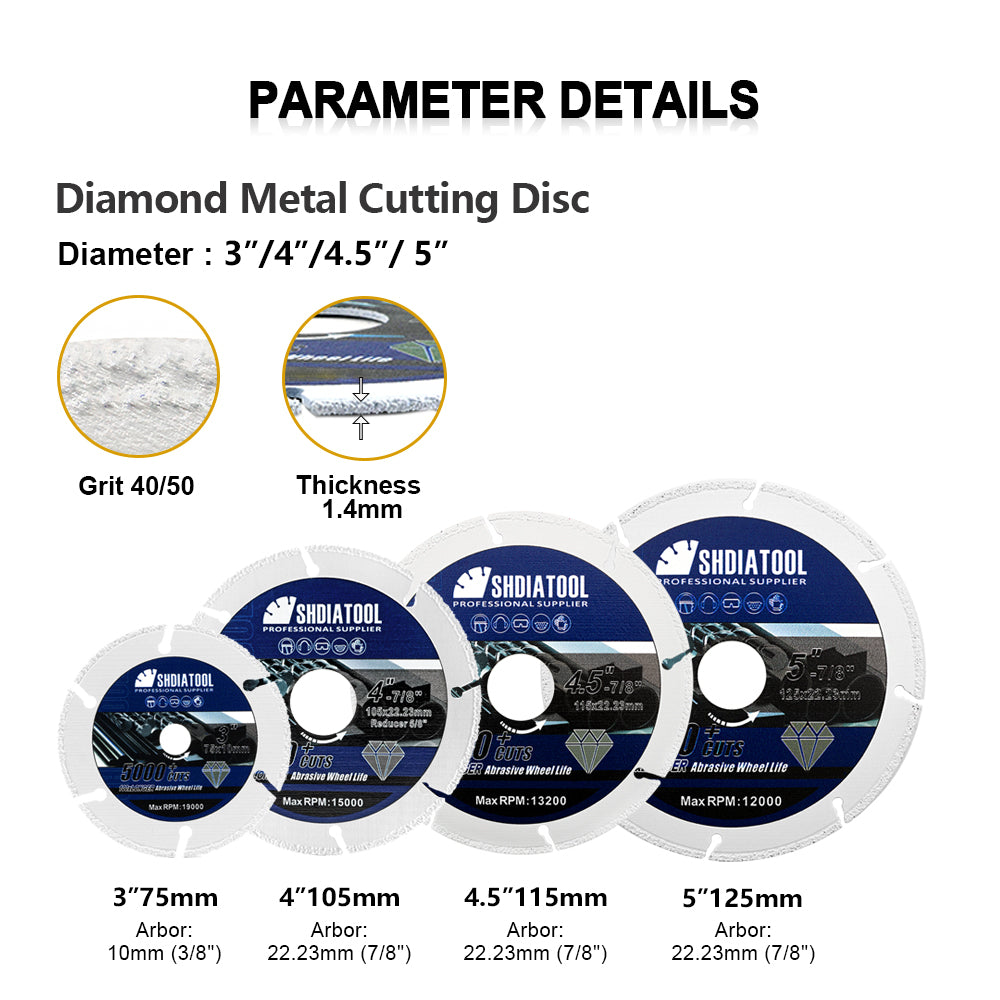 Diamond Metal Cutting Disc 3"/4"/4.5"/5" for Steel Tube Iron Rebar Saw Blade
