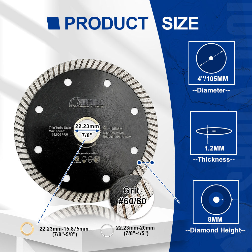 SHDIATOOL 1/5pcs Turbo Diamond Saw Blade 4" 4.5" 5‘’ Ceramic Tile Granite Marble US Warehouse