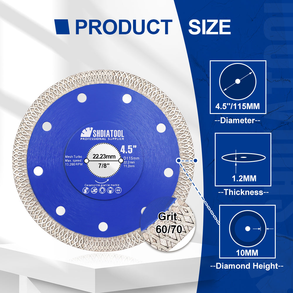 4"-14" X Mesh Turbo Diamond Blade Cutting for Tile Ceramic Porcelain Marble - SHDIATOOL