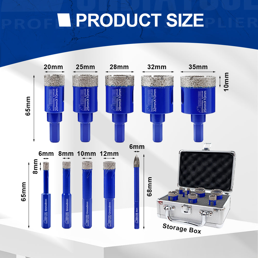 Shdiatool 10/12/13PCS Diamond Hole Saw Drill Bits Kit Hexagon Shank for Granite Tile Marble