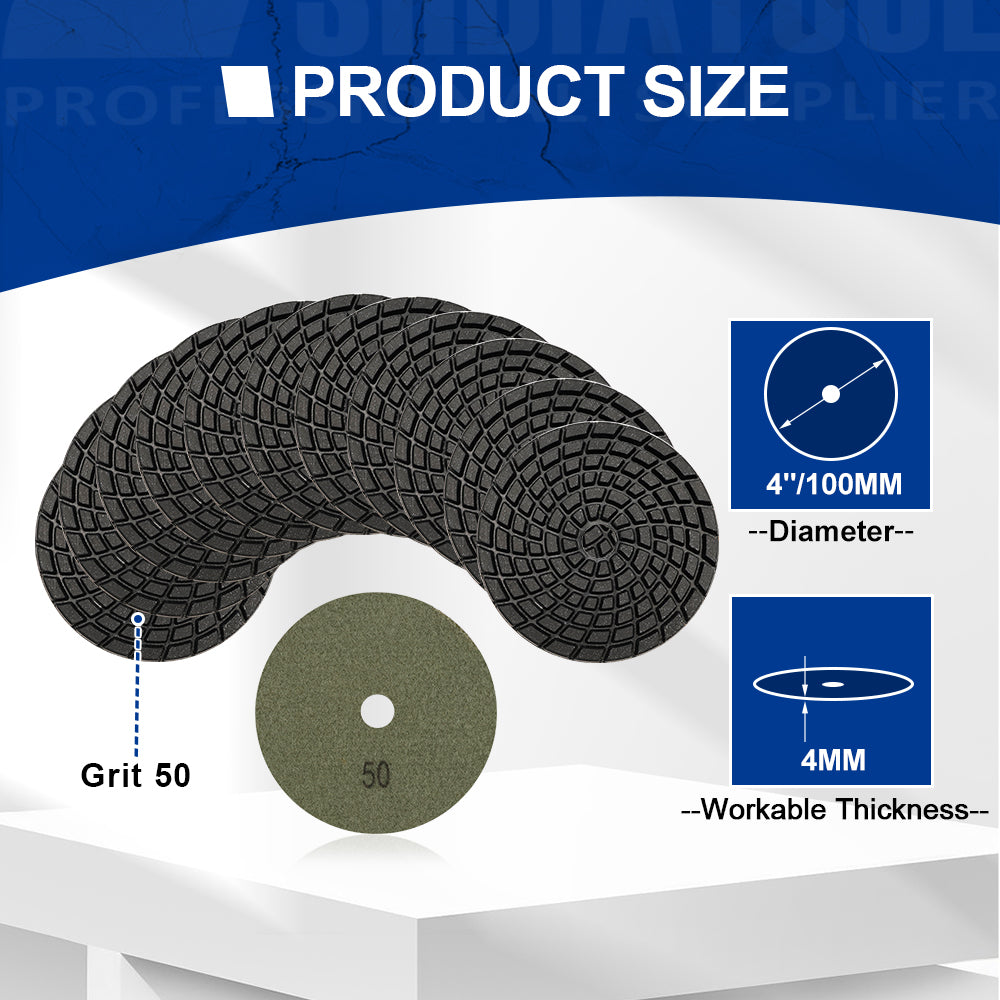 SHDIATOOL 4" Concrete Wet Diamond Polishing Pads Polishing Concrete 9/12pcs