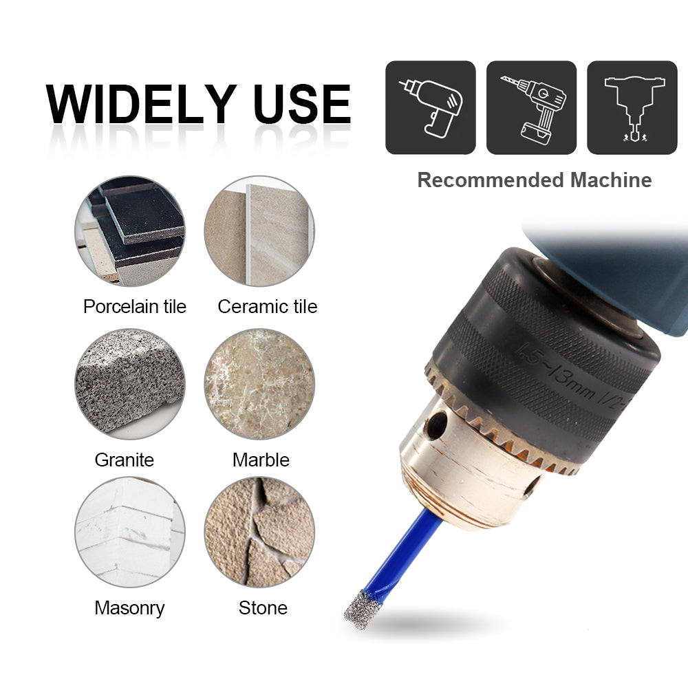 SHDIATOOL Diamond Dry Drill Bits 10pcs 6mm for Marble Concrete Ceramic Tile Vaccum Brazed Hole Saw Round Shank