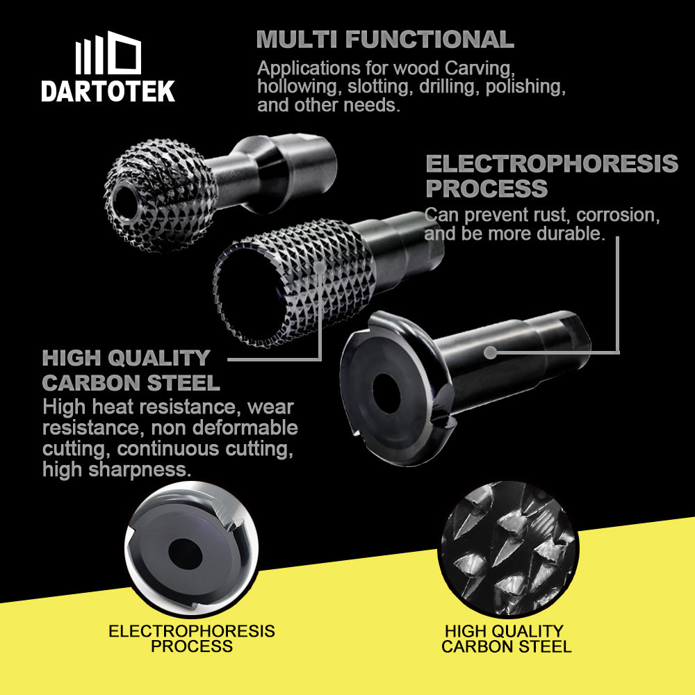 DARTOTEK File Drill Bits Wood Carving Bits Grinding Head Engraving Groove Countertop Woodworking Abrasive Tool Angle Grinder