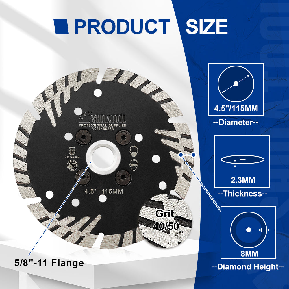 Turbo Saw Blade With Slant Protection Teeth 5pcs 4/4.5/5" Concrete Granite 5/8-11 or M14 Flange