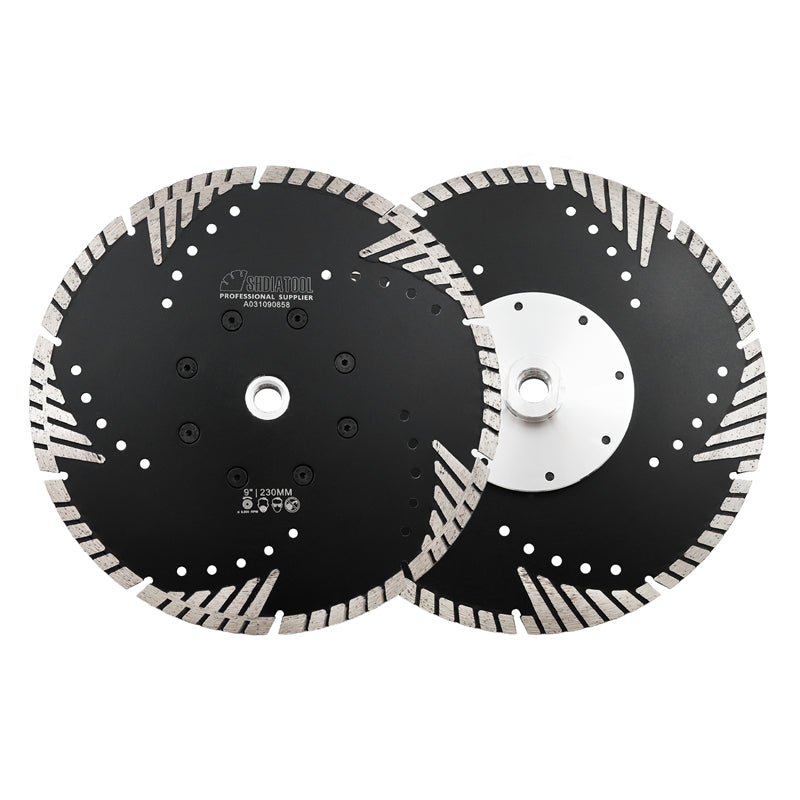 Turbo Blade with Slant Protection Teeth Cutting Granite Marble Concrete 9" 5/8-11 Flange